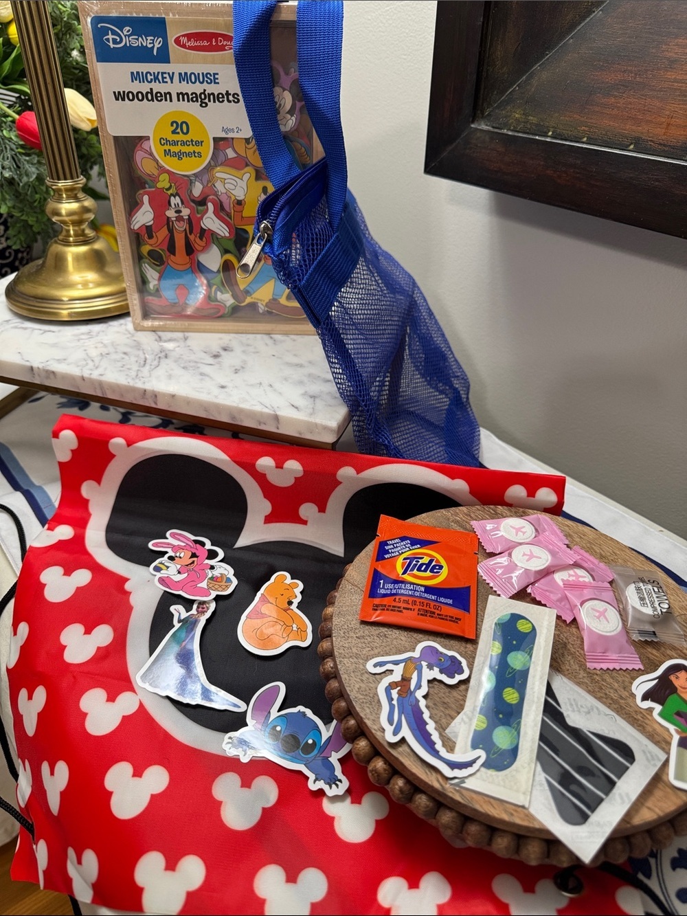 Disney Red Mickey Mouse Tote with Character Stickers Vacation Bundle #1